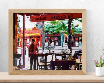 New York Restaurant Painting, Living Room Decor. NYC Wall Art. Hells Kitchen, Cafe Interior Scene,  Gwen Meyerson