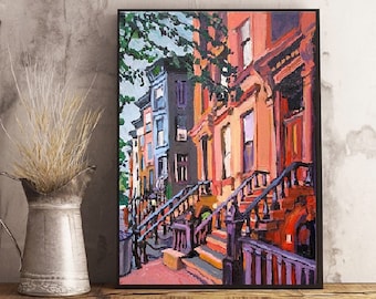 Brooklyn Brownstone Art Print: Park Slope Cityscape, Living Room Decor