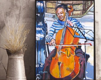 Black Musician 5x7 or 8x10 Art Print, Cellist, Cello Player, African American, Music Painting Gwen Meyerson