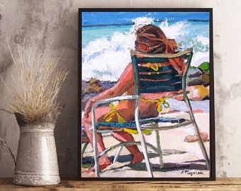 Beach Art, Caribbean Sea, Girl Watching The Surf, Ocean Sun Sand, Travel Art. 8x10 Fine Art Print Gwen Meyerson