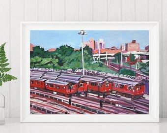 NYC Transportation Wall Art, Living Room Decor. Trains Flushing Queens New York Art Print, Gwen Meyerson