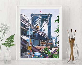 Brooklyn Bridge Painting. New York Art. Dumbo Neighborhood  Cityscape Fine Art Print, NYC Painting by Gwen Meyerson