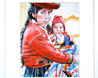 South American Art. Indigenous Ecuadorian Mother and Child. Fine Art Print Gwen Meyerson