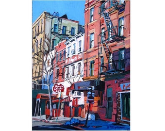 New York Art. NYC Painting. Grove Street Greenwich Village Painting. West Village Print, Buildings  Gwen Meyerson