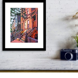 Park Slope Painting. Brooklyn Peach Brownstones, NYC Living Room Decor. Architectural New York Cityscape Gwen Meyerson image 8