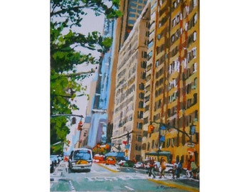 New York City Art Print, Central Park West New York City Brown Cityscape Painting by Gwen Meyerson