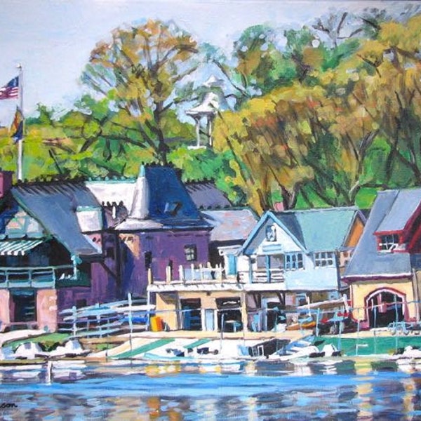 Philadelphia Painting. Living Room Decor. Art Print. Boathouse Row Painting. Schuylkill River Philly Art Print by Gwen Meyerson