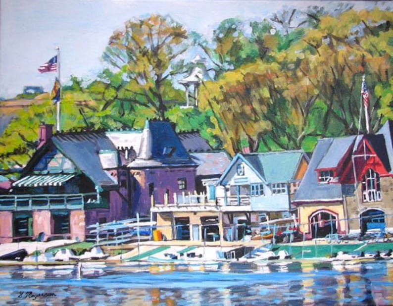 Philadelphia Painting. Living Room Decor. Art Print. Boathouse Row Painting. Schuylkill River Philly Art Print by Gwen Meyerson image 1