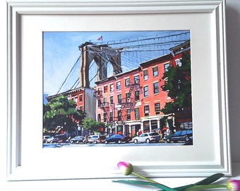 Brooklyn Bridge Painting, White Frame or Black Frame.  Living Room Decor Dumbo NYC New York City Ready to Hang, 16x20 inches Gwen Meyerson