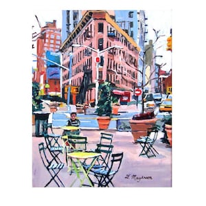 Meatpacking District Plaza, Chelsea Market New York NYC Art, Living Room Decor Art Print Cityscape. pink New York Painting Gwen Meyerson image 1