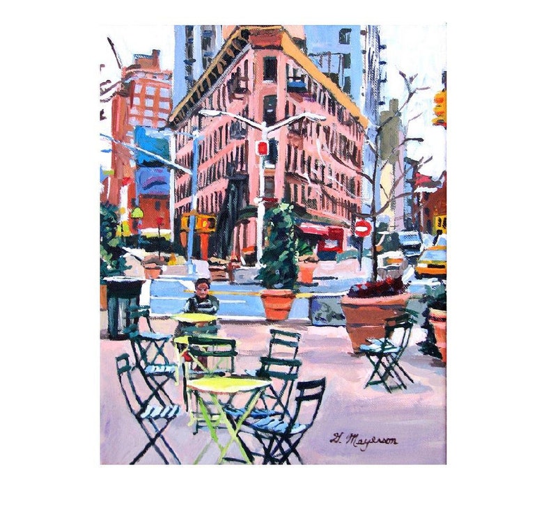 Meatpacking District Plaza, Chelsea Market New York NYC Art, Living Room Decor Art Print Cityscape. pink New York Painting Gwen Meyerson image 1