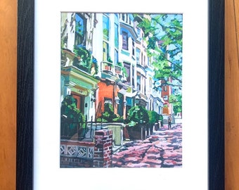 New York City Brownstone Art, Framed, NYC Painting, Home Decor, Living Room Decor, Westside Townhouses, Upper Westside Gwen Meyerson