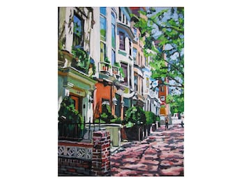 New York Art. NYC Painting, Townhouse Painting Westside Brownstones, art print Cityscape  Gwen Meyerson