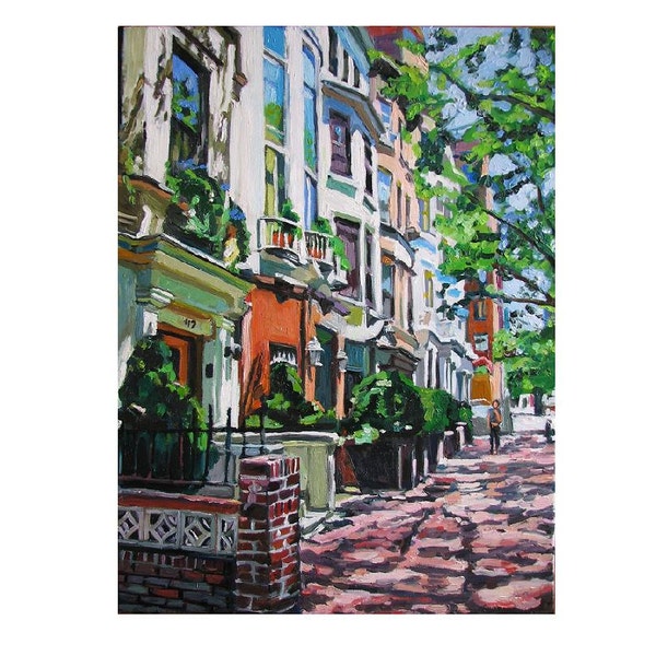 New York Art. NYC Painting, Townhouse Painting Westside Brownstones, art print Cityscape  Gwen Meyerson