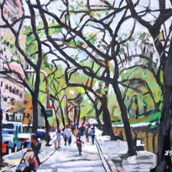 NYC Fifth Avenue Painting. New York Art Print, Living Room Decor The Met. Central Park, Trees On 5th Avenue. Upper Eastside Painting