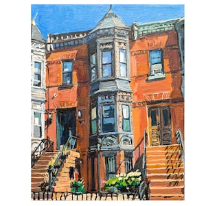 Brooklyn Painting, Bedford Stuyvesant Brownstone Wall Art Gift for New Yorker Gwen Meyerson