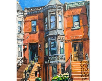 Brooklyn Painting, Bedford Stuyvesant Brownstone Wall Art Gift for New Yorker Gwen Meyerson