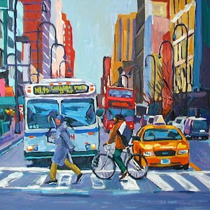 Colors on 14th Street, Art Print. NYC Cityscape Painting. Gwen Meyerson