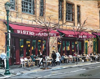 Parc Bistro Cafe in Rittenhouse Square, Philadelphia Art, Philly painting, Cafe Art, French Parisian Style.  Gwen Meyerson