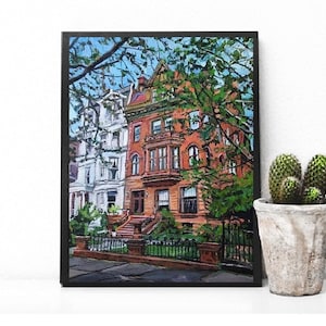 Clinton Hill, Fort Greene Brooklyn Art Print. NYC Painting. Mansions. Architecture. Historic Brownstones  Pratt Institute. Gwen Meyerson