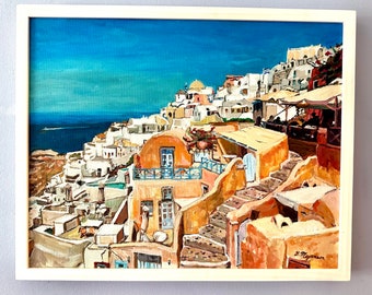 Oia Santorini Greece  Original Canvas Painting, 16"x20" Greek Islands  Gwen Meyerson