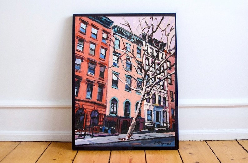 New York Art NYC Wall Art NYC Painting Red Buildings. Fine Etsy