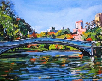 NYC Painting, Central Park Bow Bridge Painting, New York City Wall Art, Gwen Meyerson