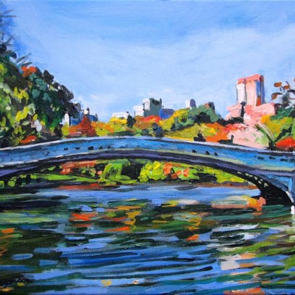 NYC Painting, Central Park Bow Bridge Painting, New York City Wall Art, Gwen Meyerson