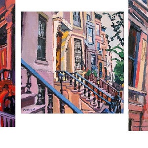 Park Slope Painting. Brooklyn Peach Brownstones, NYC Living Room Decor. Architectural New York Cityscape Gwen Meyerson image 6
