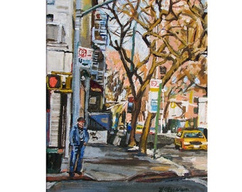 NYC Painting, Lower Eastside Winter Painting, Home Decor. New York wall Art, East Village Corner by Gwen Meyerson
