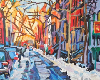 NYC Wall Painting, Living Room Decor New York Wall Art, Winter Street 8x10 Art Print, City Snow, Gwen Meyerson