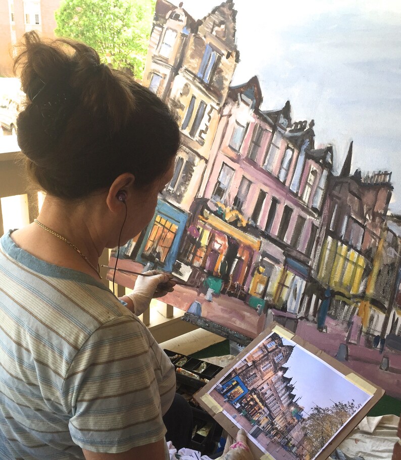 NYC East Village Art Lower Eastside Winter City Painting 5x7 8x10 11x14 Print of Painting by Gwen Meyerson