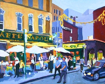 Little Italy Cafe Painting, New York Art Wall Decor, Caffe Napoli Art Gift by Gwen Meyerson