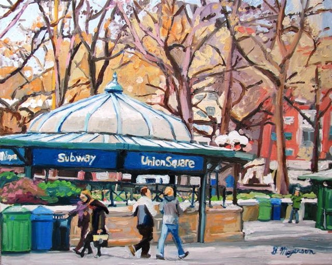 Union Square New York Art Wall Decor Autumn Cityscape Painting White