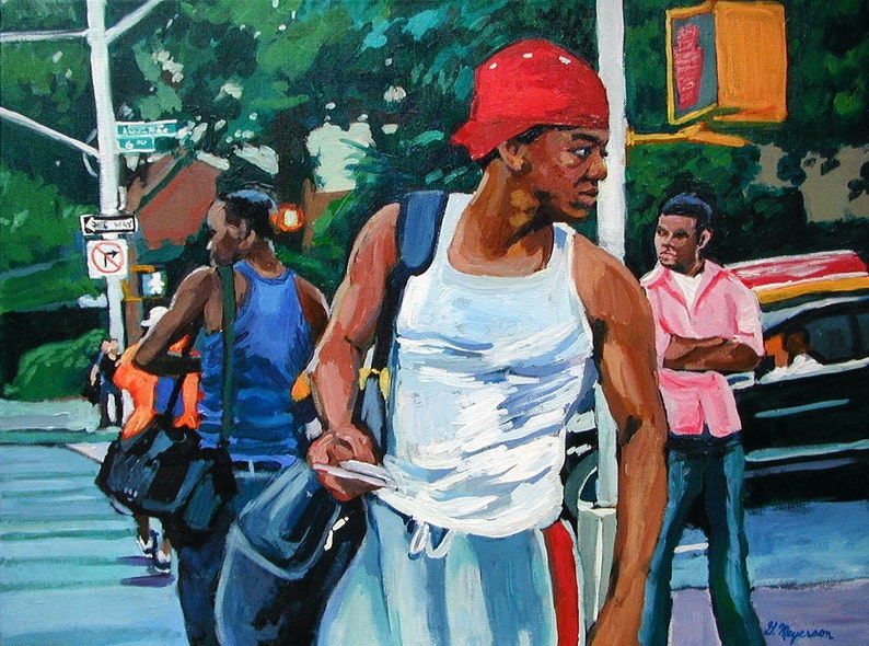 African American Art, Home Decor. Original Canvas Painting. Framed. New York City Urban NYC Painting, 18x24. Gwen Meyerson image 2