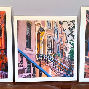 Park Slope Painting. Brooklyn Peach Brownstones, NYC Living Room Decor. Architectural New York Cityscape Gwen Meyerson image 10