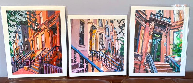 Park Slope Painting. Brooklyn Peach Brownstones, NYC Living Room Decor. Architectural New York Cityscape Gwen Meyerson image 10