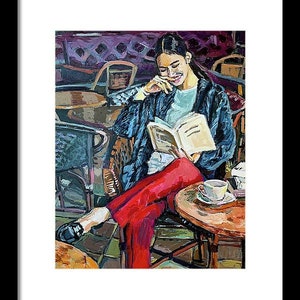 Woman Reading Art Print: Cafe Culture Portrait Painting, Framed Option, Gwen Meyerson