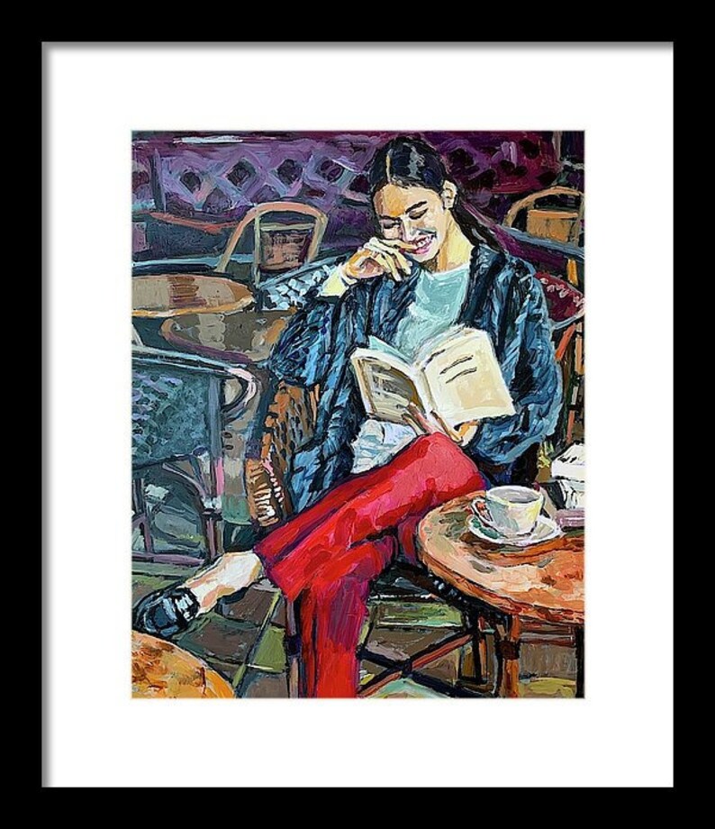 Woman Reading. Coffee Art. Book Lover. Cafe Culture. Interior Etsy