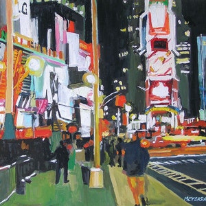Broadway Times Square New York Art, Living Room Decor. NYC Cityscape Art Print of Painting by Gwen Meyerson image 1