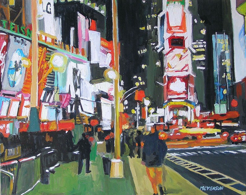 Broadway Times Square New York Art, Living Room Decor. NYC Cityscape Art Print of Painting by Gwen Meyerson image 1