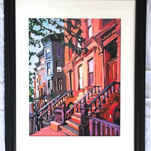 Park Slope Brooklyn Brownstones Print, Home Wall Decor. White frame or Black frame. Gwen Meyerson 16x20 black frame