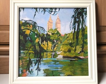 Central Park Landscape Framed Square Print. San Remo New York City Art, NYC Art , landscape Painting by Gwen Meyerson