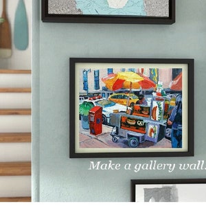 New York City Wall Art Print, NYC Painting. Hot Dog Cart, food vendor, Gwen Meyerson image 6