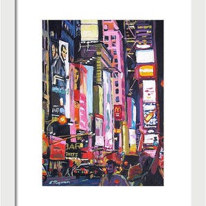 New York Wall Art. NYC Painting. Broadway Times Square Painting Neon Lights by Gwen Meyerson 8x10 in white frame