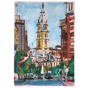 Philadelphia Watercolor Painting. City Hall, Home Decor. Living Room Decor. Philly cityscape. Center City Art Print. Gwen Meyerson image 2