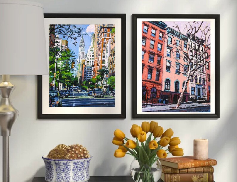 New York Art NYC Wall Art NYC Painting Red Buildings. Fine Etsy