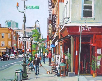 Brooklyn Painting, Carroll Gardens, Smith Street Scene, Living Room Decor. NYC Wall Art Gwen Meyerson