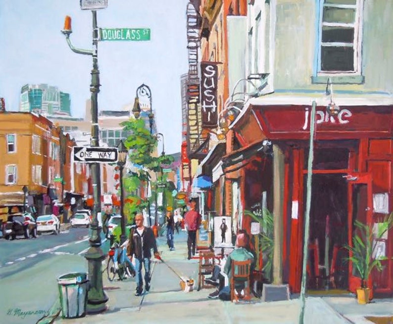 Brooklyn Painting, Carroll Gardens, Smith Street Scene, Living Room Decor. NYC Wall Art Gwen Meyerson image 1