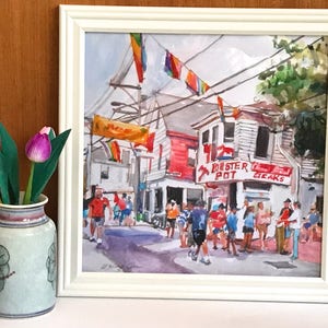 Cape Cod Provincetown, casier à homard, aquarelle, impression d'art Gwen Meyerson framed Wh 14 square pouces